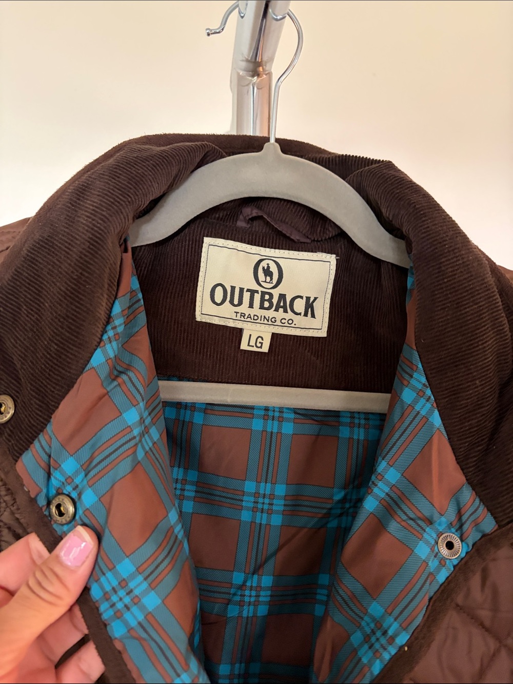 Outback Trading Co Women's Quilted Barn Utility Jacket Brown L Plaid - Picture 2 of 3